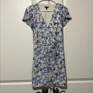 Express Blue and White Floral Wrap Mini Dress